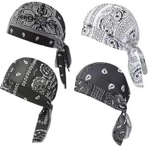 4 Pack Paisley Cooling Headscarf Cap, Cooling Headscarf for Men, Light Soft Elastic Stretch Bandana Beanie for Outdoor Cycling, Running, Motorcycle Cycling Sports Black