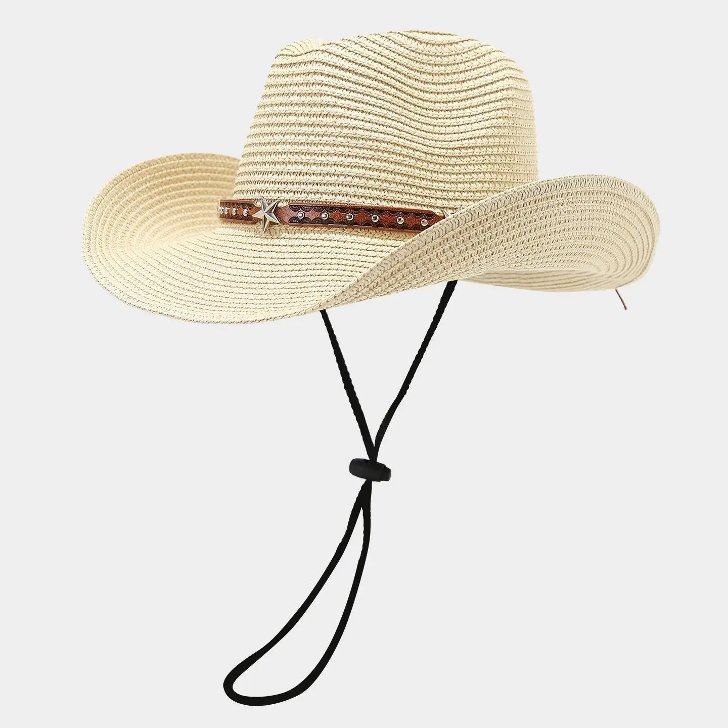 Coastal Cowgirl Wild Child Woven Straw Cowboy Hat - Beach Sun Protection Festival Hat with Star Studded Adjustable Hatband for Men & Women, Beach Sun Hat