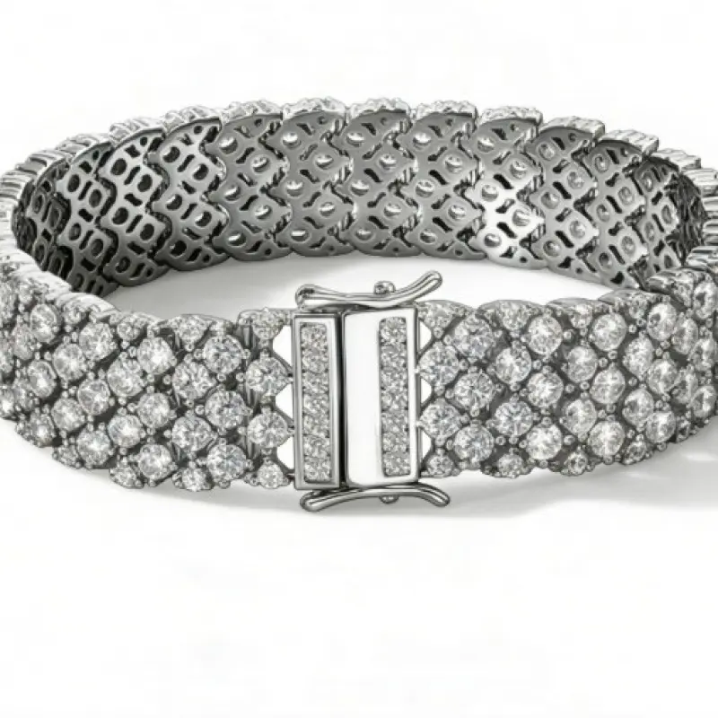 Women's Luxury Collectible S925 Sterling Silver Pavé Diamond Set Bracelet with Sparkling Toggle Clasp, Wedding Jewelry for Adult Females, Pave, Bangle