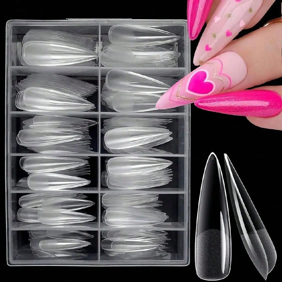 120pcs/240pcs Transparent Semi-Smooth Long Point Nails, Xl Full Coverage 12 Sizes Soft Gel False Nails, Ideal for Salon and DIY