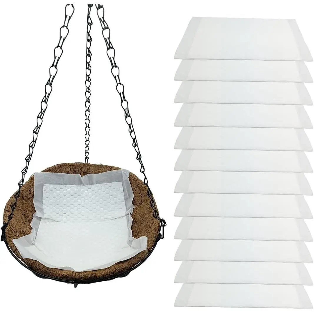 12Pack Self Watering Liners for Hanging Plants Basket,10 X 14” Plant Basket Insert Watering Devices Coconut Liner Auto Watering Mat for Outdoor Window Box Pot (12, White)