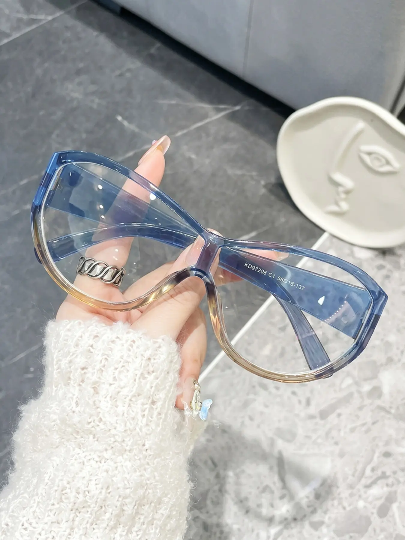 Fashion Y2K Large Frame Frog Goggles, Hip-Hop Style Slimming Windproof Decorative Glasses, Anti-Blue Light, All Seasons, Bluelight Fashion Glasses