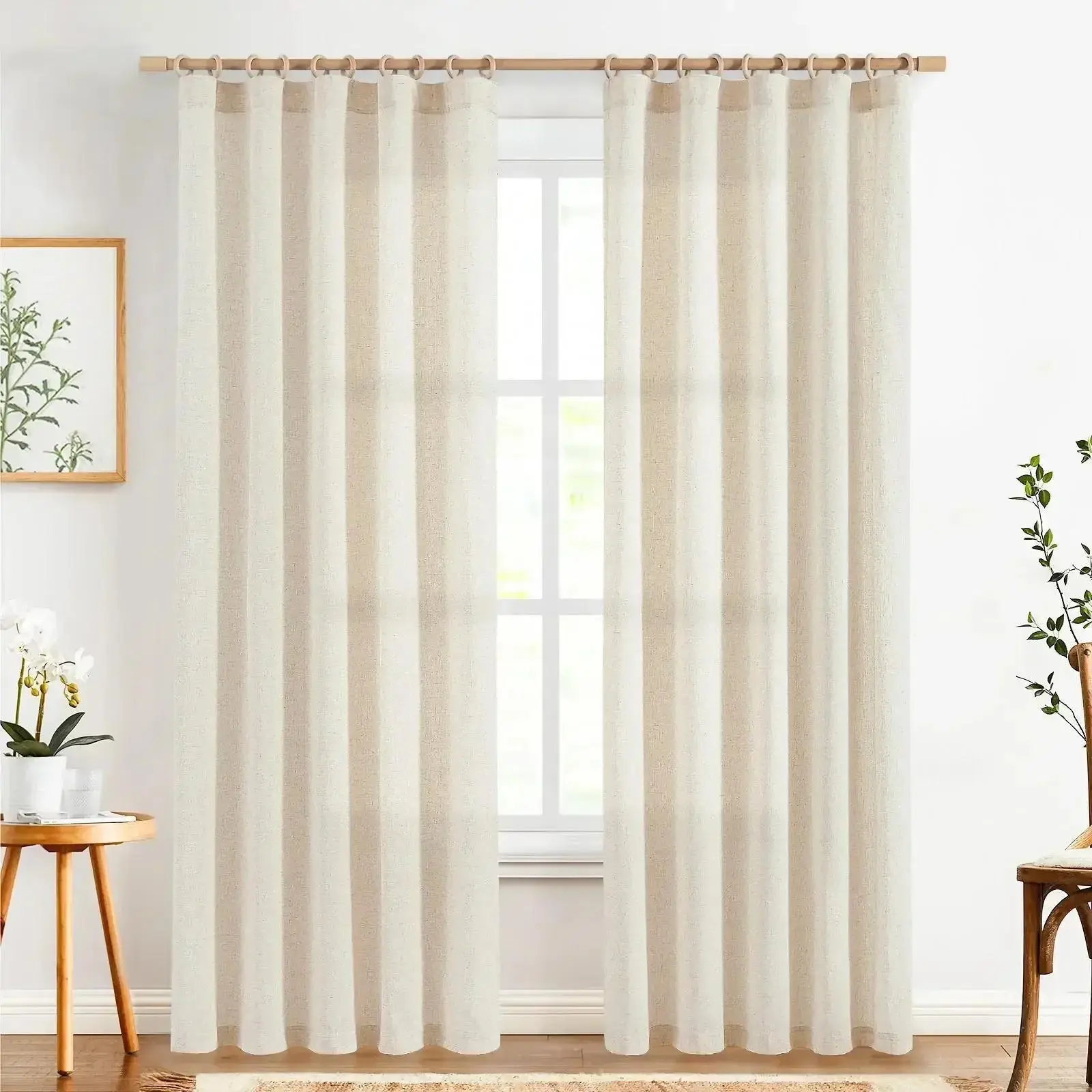 Solid Linen-Blend Flat Curtains - Double Curtains for Living Room Decor, Farmhouse & Bohemian Styles, Casual Warmth Window Treatments, Bohemian Curtains