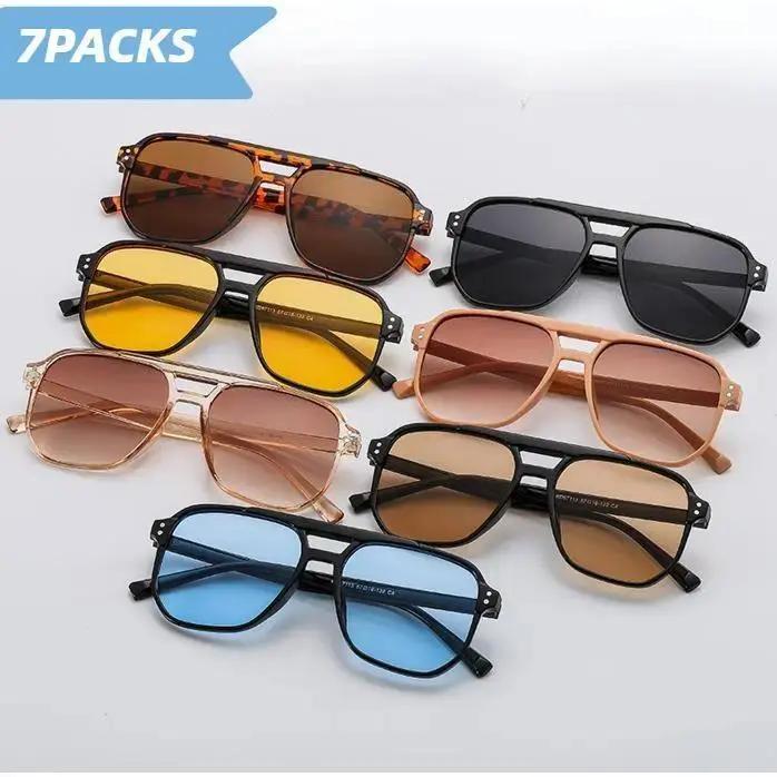 7-Pack Retro Aviator Sunglasses Set, Tinted Lens Fashion Eyewear for Women & Men, Y2K Shades for Travel, Parties & Outfits Y2K Sunglasses Multipack, 7 Retro Aviator Shades for Beach Trips, Festivals, Group Photos, Party Favors & TikTok Fits**