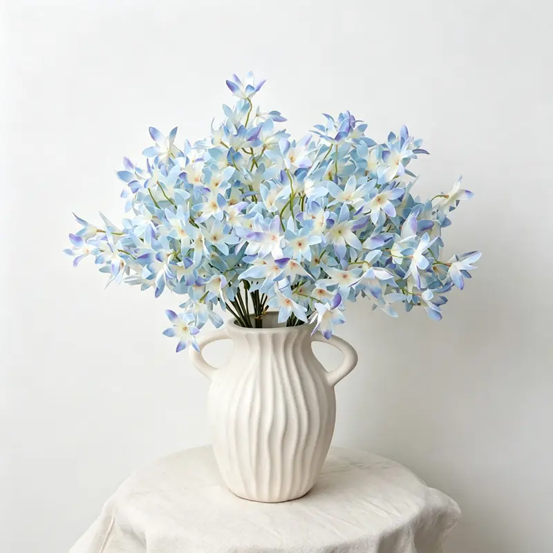 10pcs Artificial Blue & White Star Silk Flowers | Long Lasting Faux Floral Arrangement for Indoor Decor, Wedding Centerpieces