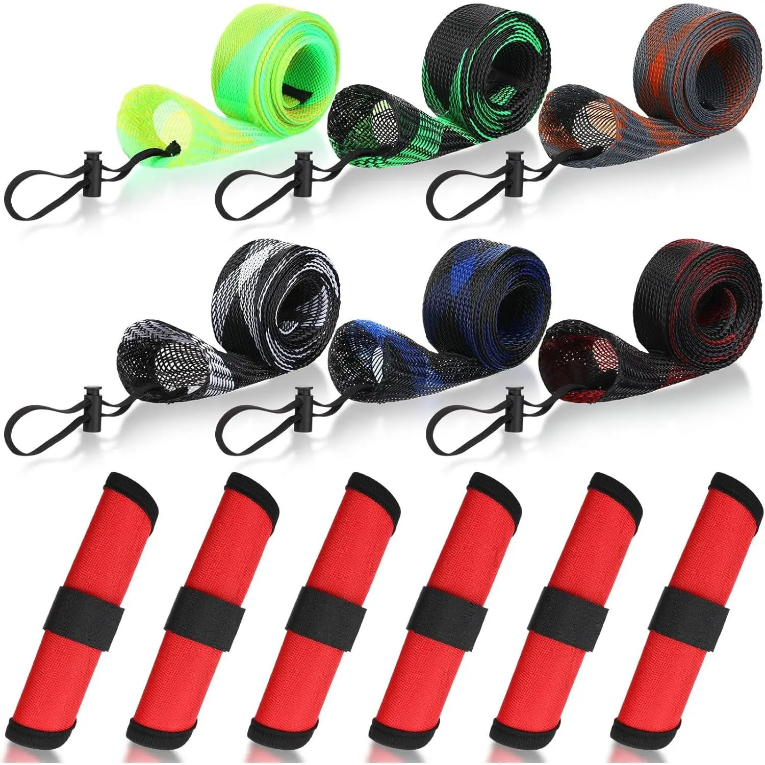 12 count Fishing Rod Sleeves and Lure Wraps Fishing Rod Socks Pole Covers with Lanyard and 5.91 Inch Lure Covers for Fly, Casting, Sea Fish Rods Protector (Red)