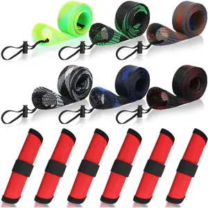 12 count Fishing Rod Sleeves and Lure Wraps Fishing Rod Socks Pole Covers with Lanyard and 5.91 Inch Lure Covers for Fly, Casting, Sea Fish Rods Protector (Red)