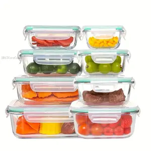 8-piece set of glass food storage containers, food preservation boxes with leak-proof lock LIDS - safe for microwave ovens, ovens, freezers and dishwashers - perfect for preparing meals, snacks, fruits and vegetables Green EggDD17CoreComet