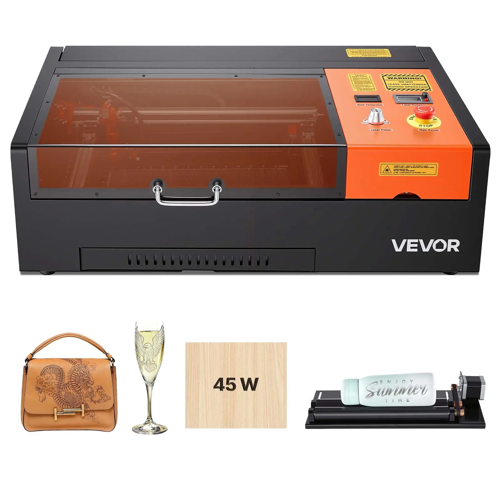 【Summerfinds】VEVOR 45W CO2 Laser Engraver Cutter Machine, 12x8 in Desktop Model with Rotary Axis, Air Assist, Compatible with LightBurn, CorelDRAW, GRBL, for Wood/Acrylic, Glass
