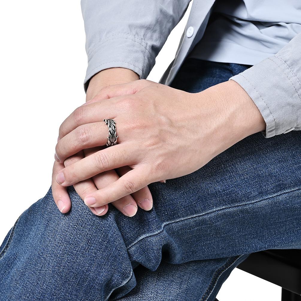 retro neutral wind hemp leaf titanium steel ring ring niche personality wheat ear pattern stainless steel hand jewelry