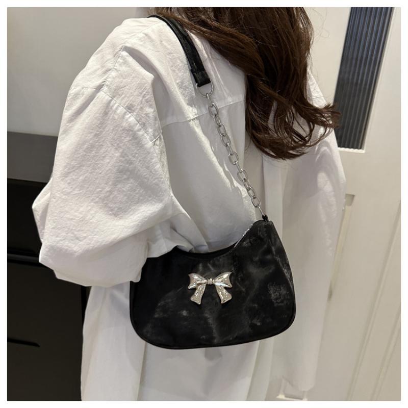 Sweet Little Fresh Bow Handbag Women Korean Armpit Crossbody Bag Chain Shoulder