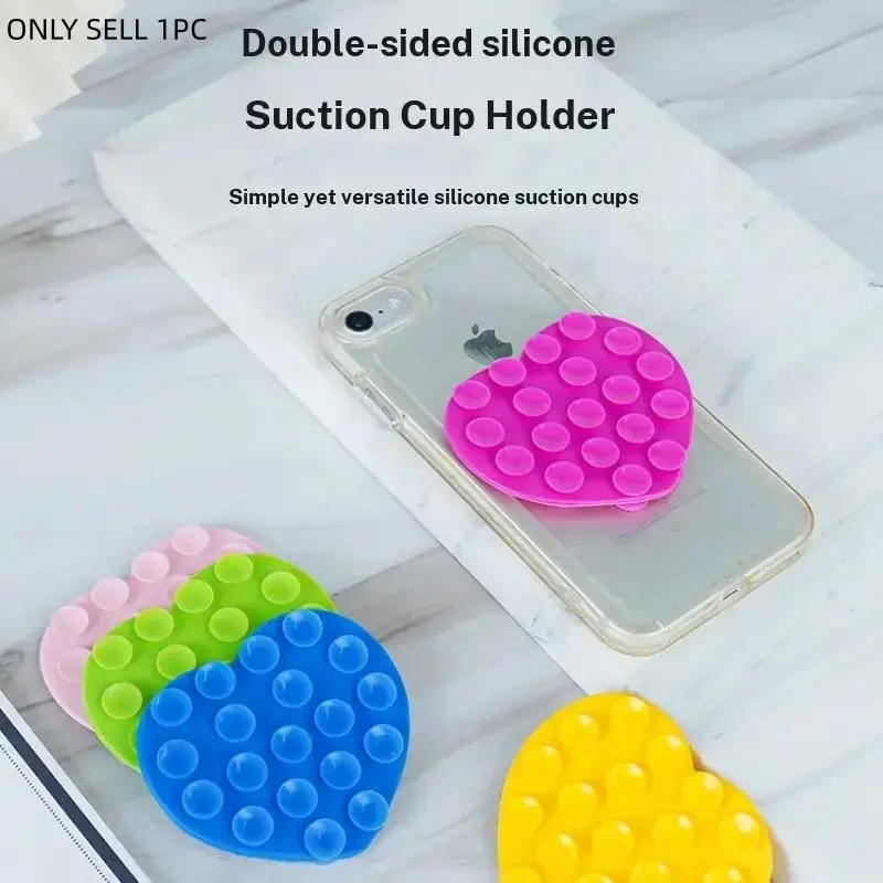 1pcs Dual-Sided Silicone Suction Cup, 19 Heart-Shaped Phone Stand Suction Cups, Foldable Washable Glue Suction Cups, Universal for Tablets and Chargers, Smartphone Suction Cup, Phone Holder Stand