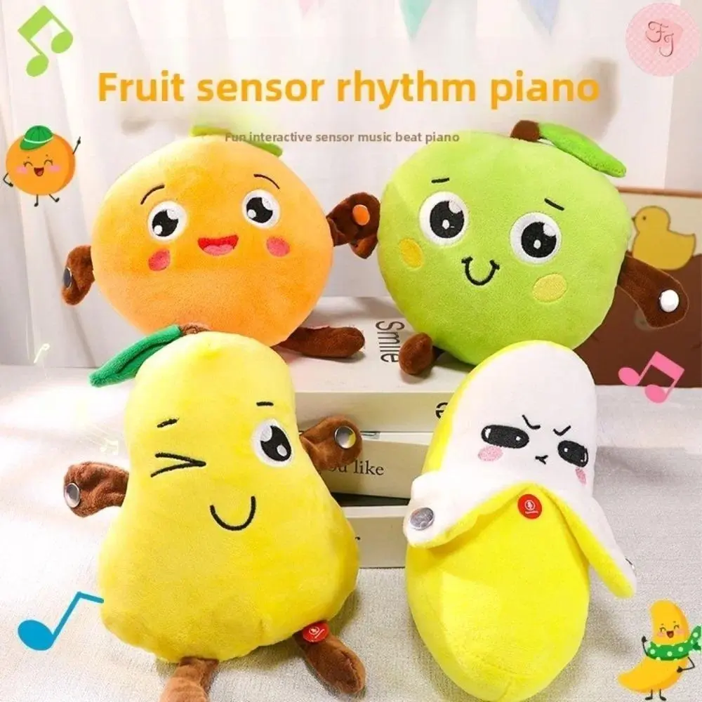 Interactive Musical Toy Sensing Beat Plush Toys Fruit Musical Dooll Pear Fruit Sensing Beat Piano Orange Plush Toy