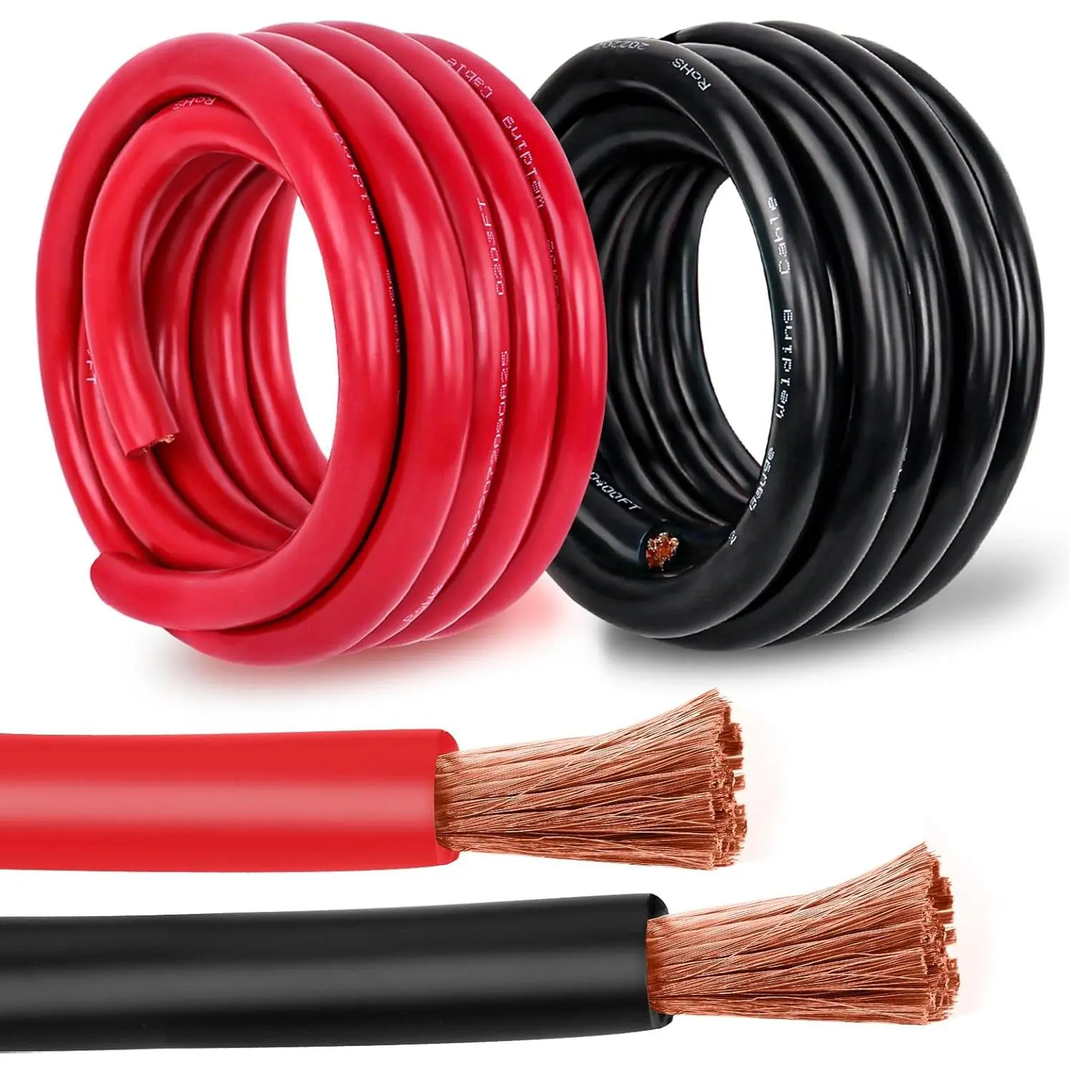 2 Gauge Battery Cable Copper Wire, 3FT Red+3FT Black 2 AWG Welding Cable Standard USA OFC Wire for Automotive, Battery, Solar, Marine and Generator