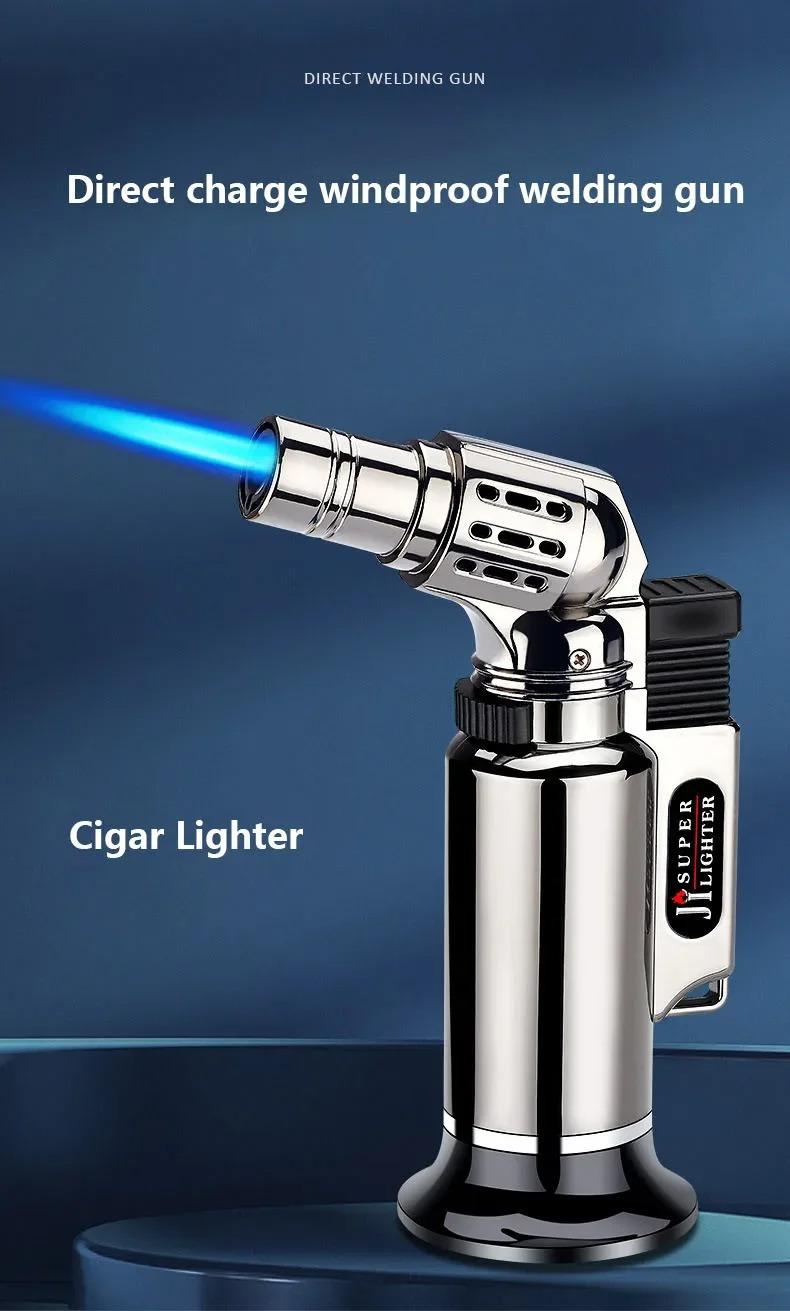 Portable High Fire Metal Lighter, with Safety Lock & Adjustable Flame, Multifunctional Kitchen Barbecue Cigar Lighter, Outdoor Windproof Turbine Gas Lighter, Men'S Gifts (No Gas), Without Battery