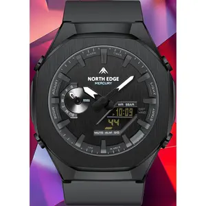 Mercury Analog Digital Watch for Men, Dual Display Sports Watch with World Time, Alarm, Stopwatch, 50M Water Resistant, LED Backlight, TPU Strap