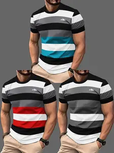 3-Pack Men's Creative Print T-Shirts, Ideal for Gym, Beach, Daily Casual Wear, Comfortable & Stylish, Perfect for All Occasions, Crewneck Gym Tee