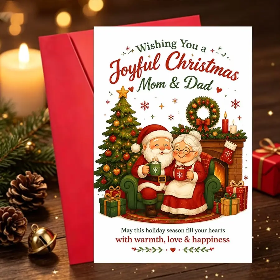 1 Set Christmas Cards, Joyful Christmas Greeting Card for Parents, Ideal for Holiday Season Decor and Gifting, Perfect for Festive Occasions