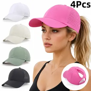 4Pcs Womens Quick-Drying Criss-Cross Baseball Cap - Lightweight Golf Sport Hat with Ponytail Opening - Summer Sun Protection for Outdoor