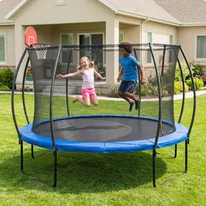 14 FT Pumpkin Trampoline, Outdoor Trampoline with Basketball Hoop, Enclosure Net and Ladder