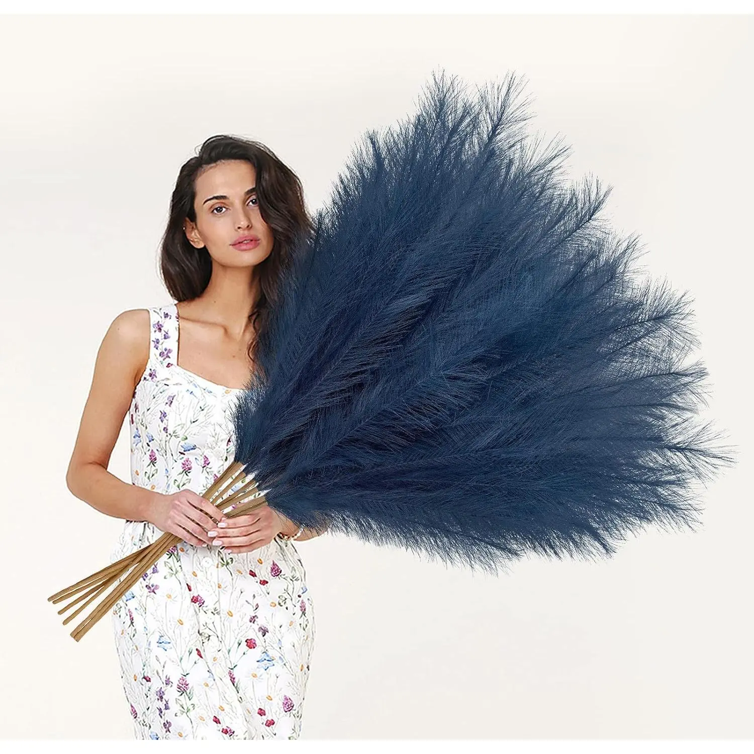 8 count 38''/97cm Tall Faux Large Pampas Grass , Blue | Artificial pompous pompas,   , floor vase filler, or wedding kitchen  boho ations