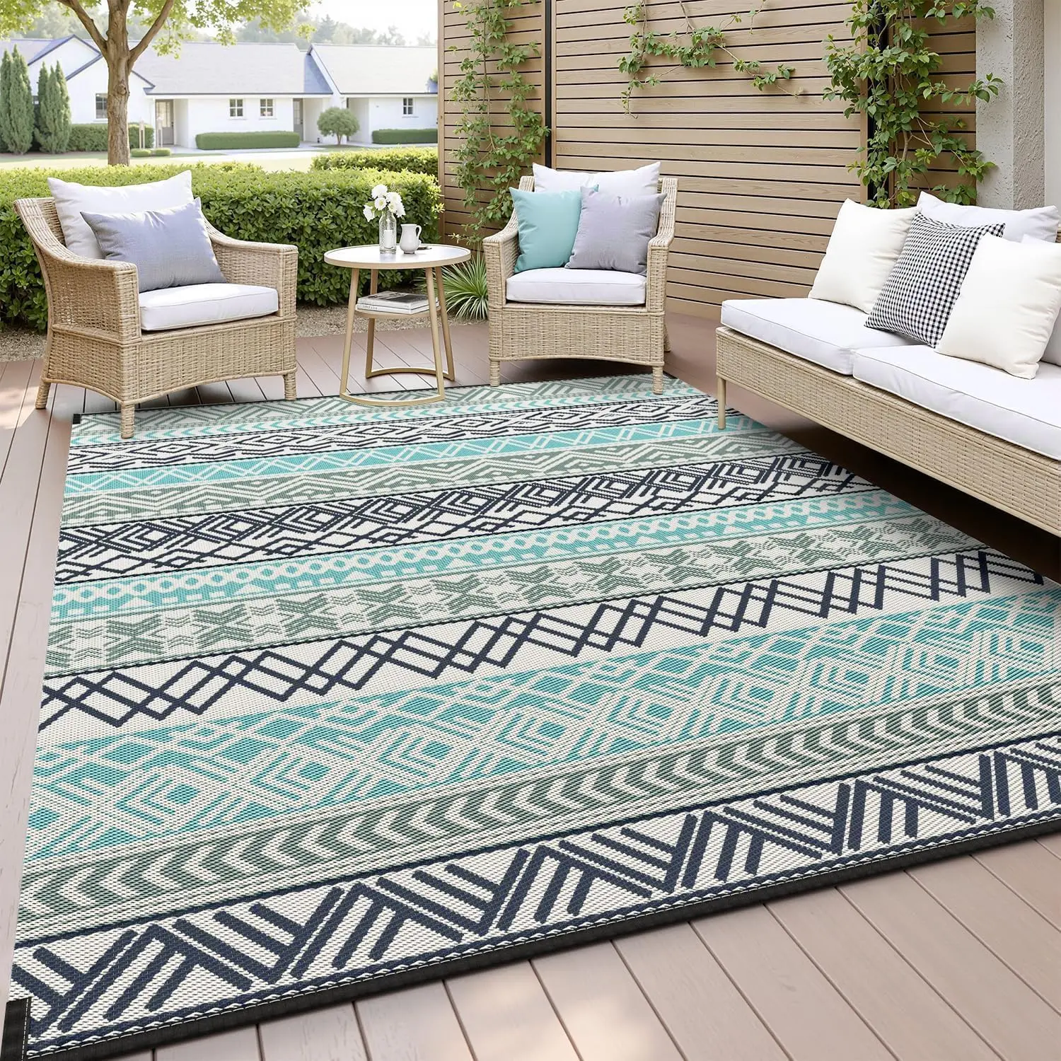 Outdoor Rug Carpet -Patio Rug Mat 5x8 Reversible RV Outdoor Camping Rugs Picnic Beach Mats Plastic Straw Outside Rugs for Balcony Porch Pool Deck Boho Patio Decor