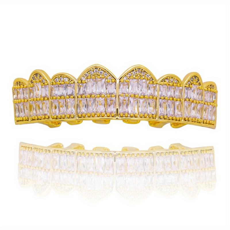 2pcs/SET Baguette Set 8 teeth Grillz for Mouth Top Bottom Hip Hop Teeth Grills - Cap