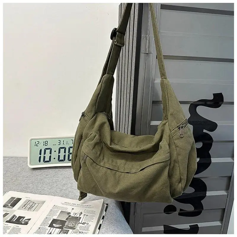 Large Capacity Canvas Tooling Packages Korea Style Cloth Crossbody Bags Solid Messenger Bags 100% Cotton Shoulder Bags Women