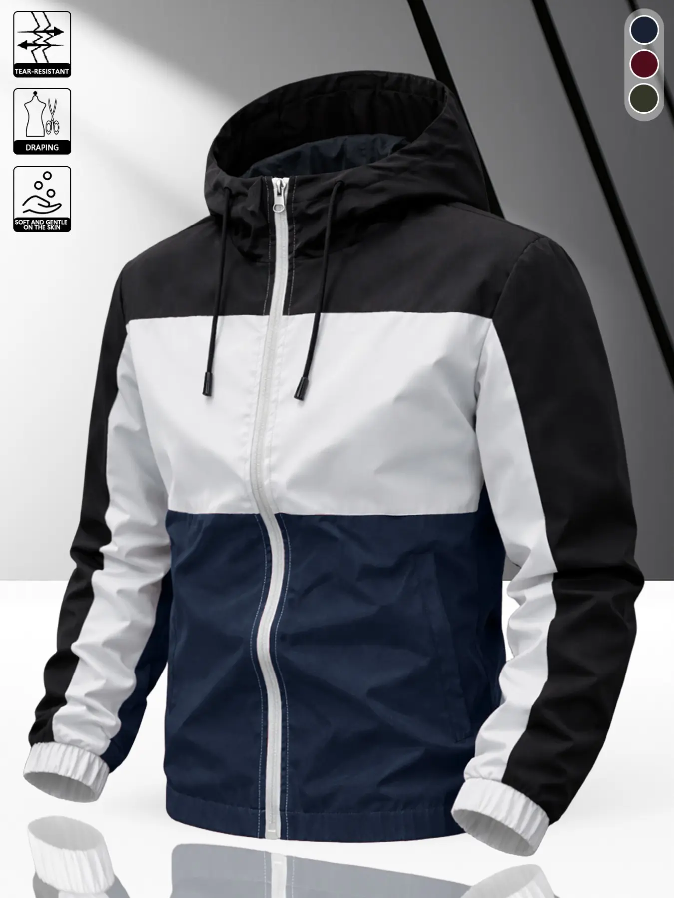 Men's Fall Winter Hooded Flying Jacket, Long Sleeve Loose-Fit Casual Coat, Plain Surface, All Seasons Streetwear, Elastic Waistband