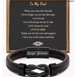 Engraved Leather Braided Sports Wristband with "To My Dad" and "Love You Forever" Messages, Father's Day Gifts, Fashion Accessory