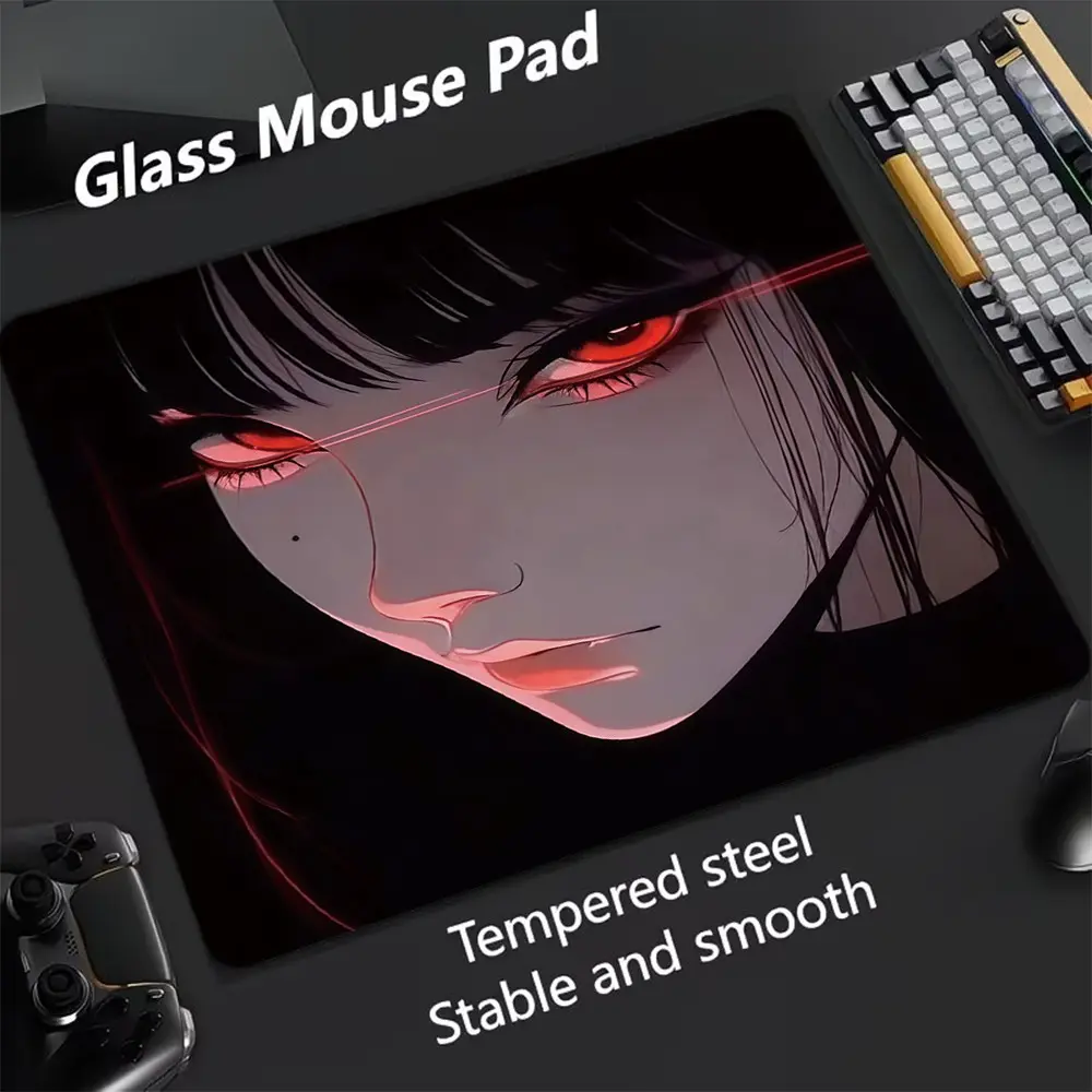 Anime Girl Glass Mouse Pad, Ultra Smooth Tempered Glass, Large Size Gaming Mouse Pad, Ideal for Esports and Office Use