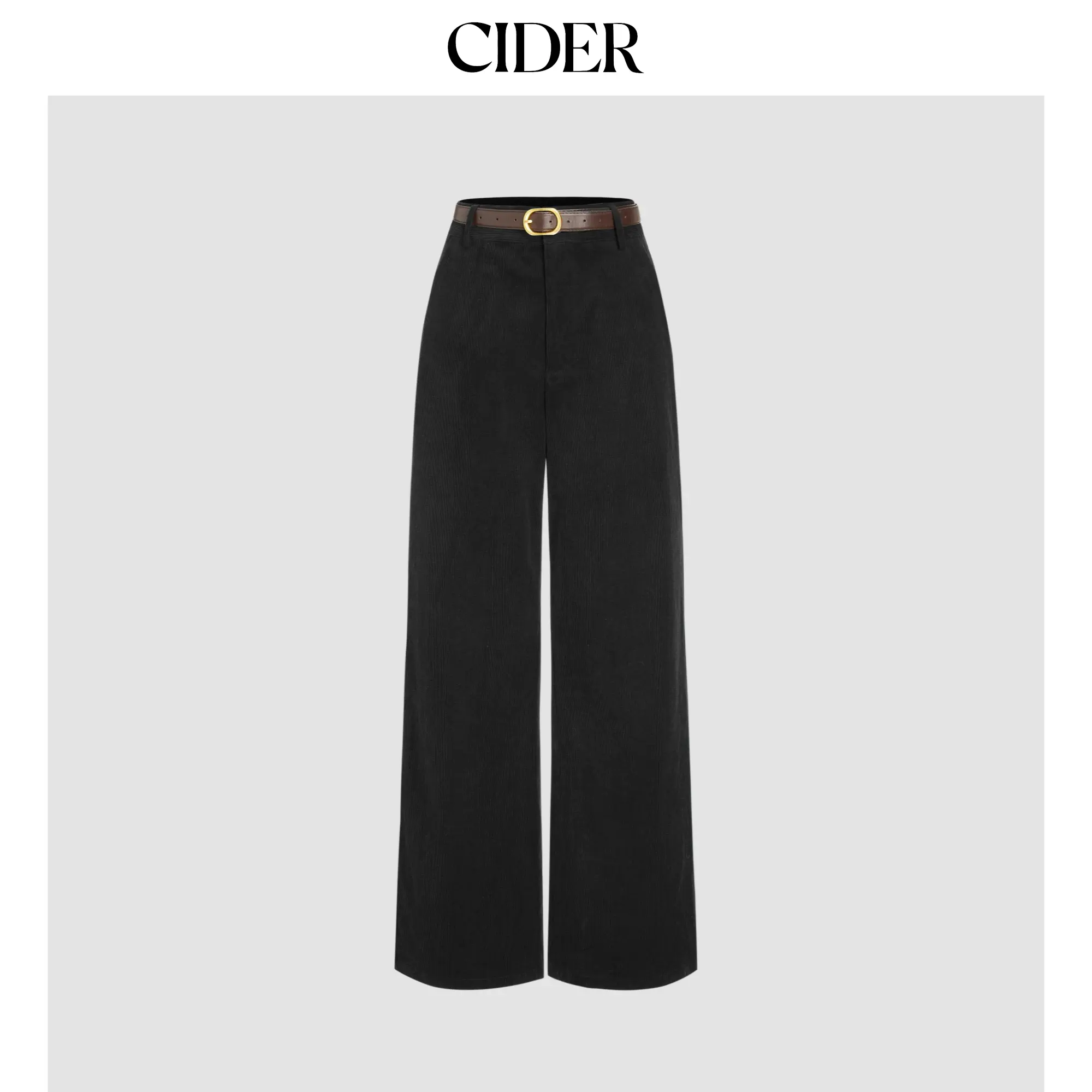 Cider [5 colors, size 0-26] Corduroy Middle Waist Pocket Straight Leg Trousers With Belt Pants