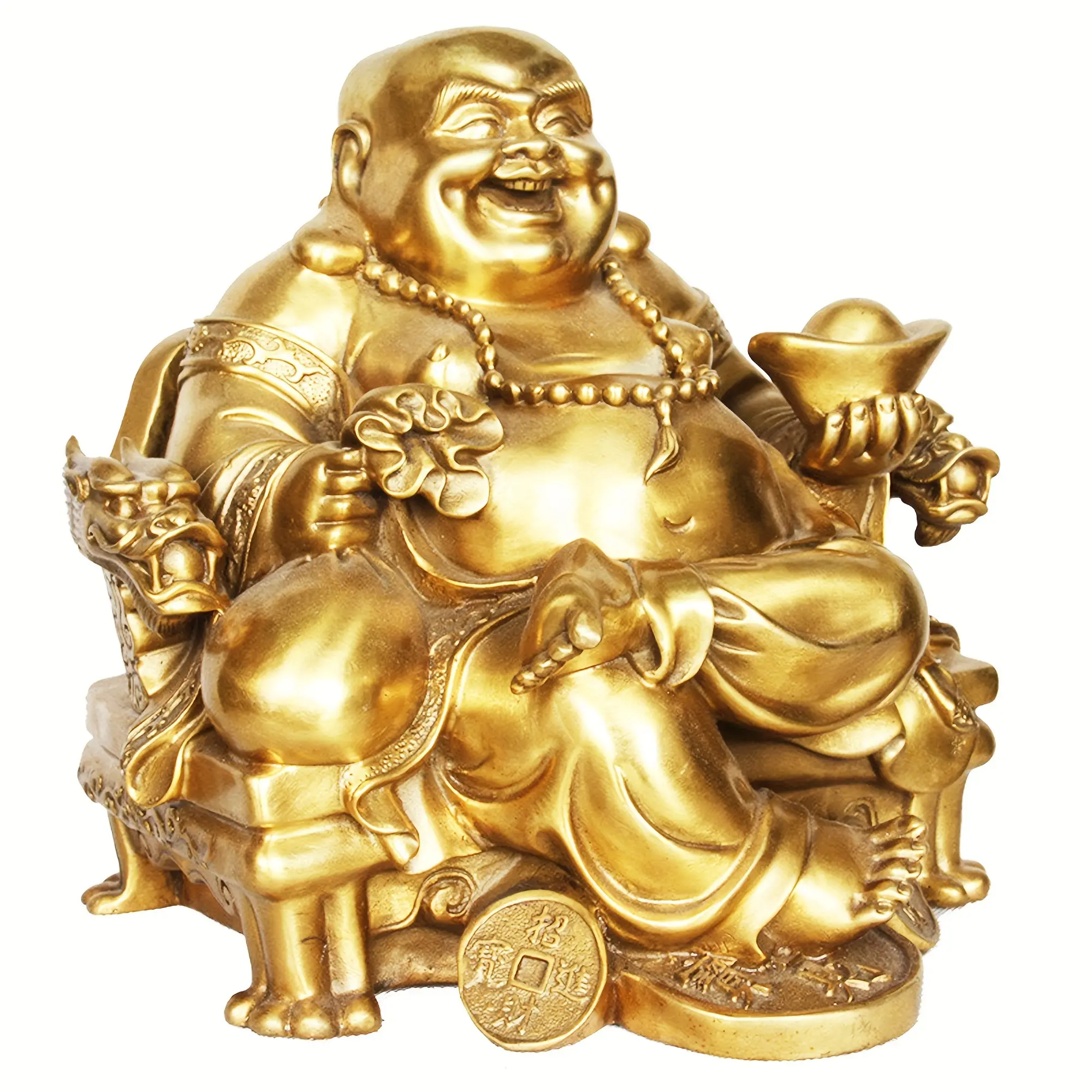 1pc Artificial Resin Laughing Buddha Statue on Emperor's Dragon Chair - Home Decor, Room Decor, Collectibles, Ideal Gift for Chinese New Year & Birthdays, Artificial Resin Statues