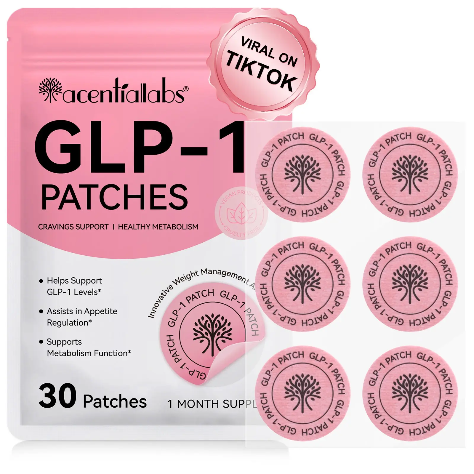 Acentiallabs Skin Patch 30pcs Bag, Vitamin B Complex, Cinnamon, Pomegranate, Berberine Extract, Relieves Fatigue, Waterproof, Easy to Use