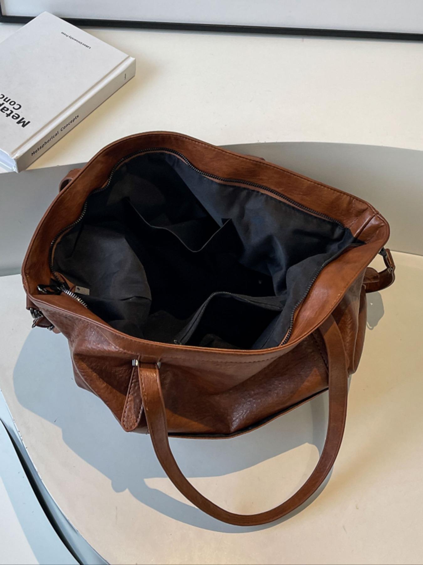 Women's Elegant Solid Color Tote Bag, Fashionable Large Capacity Star Detail Shoulder Bag for Daily Used, Casual Trendy Versatile Commuter Messenger Bag, Pu Tote Satchel