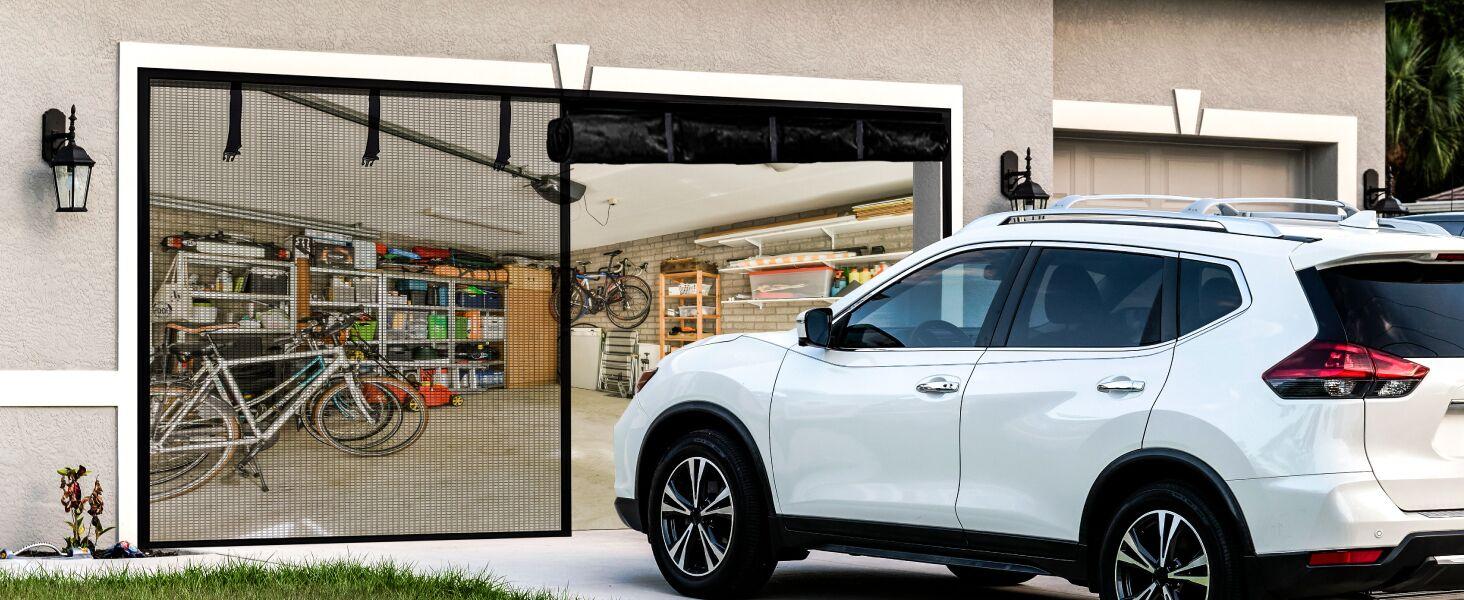 Garage Screen Door - Magnetic Closure, Reinforced Fiberglass Mesh, Heavy Duty Weighted Bottom, Hands-Free Operation, Easy Assembly & Pass-Through garagescreendoor