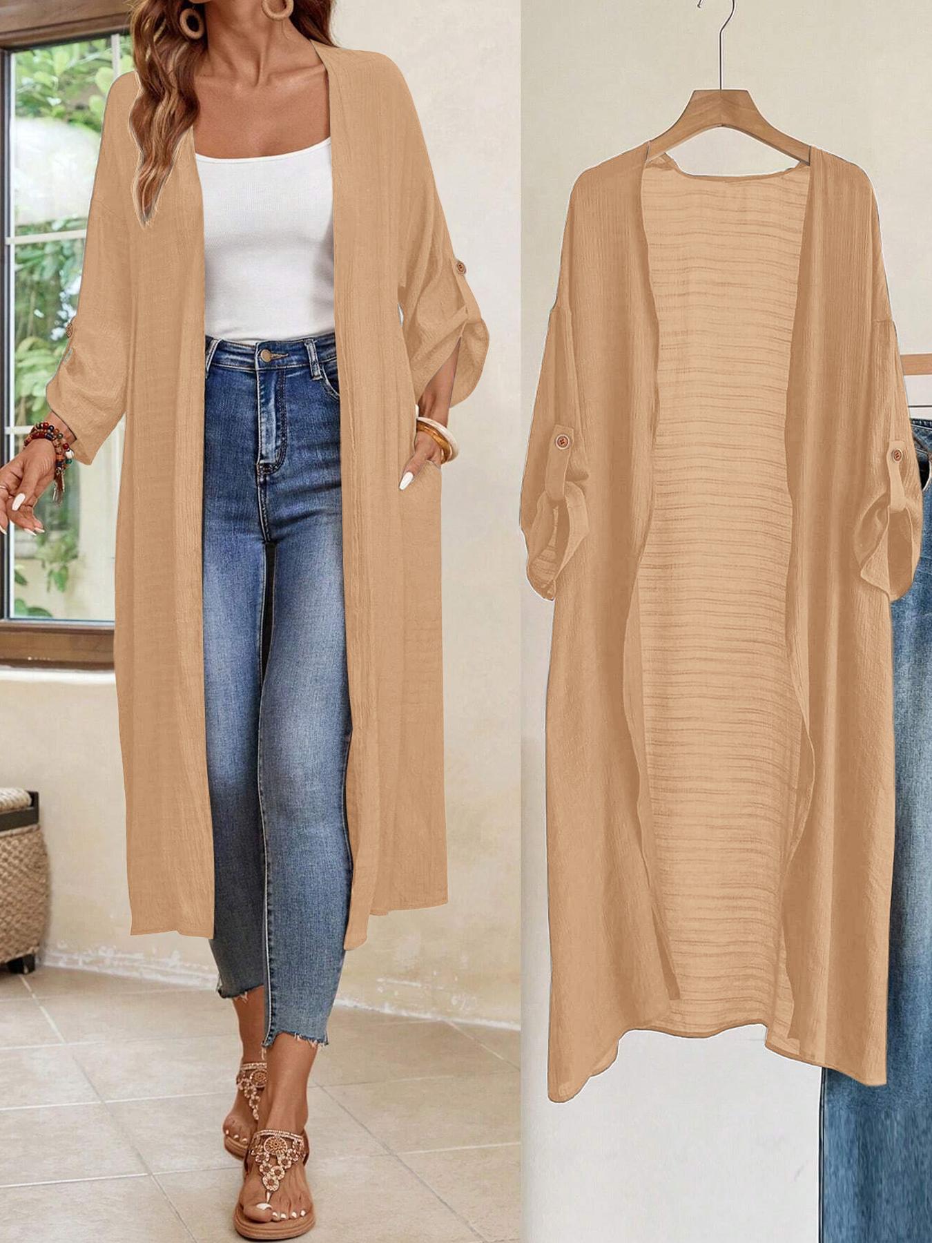Lightweight Textured Long Sleeve Cardigan for Spring Summer Autumn, Versatile Outerwear Jacket for Women, Ideal for Casual Outings