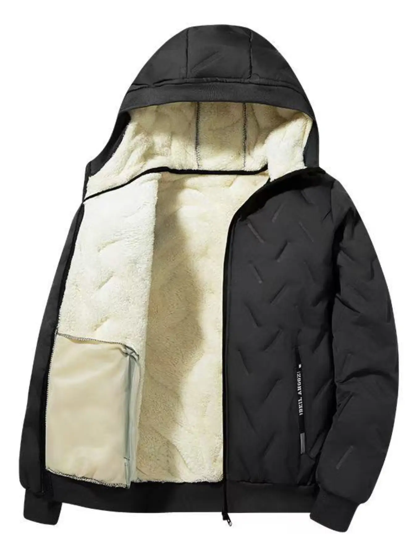 Lightweight Padded Men's Winter Hat Jacket, Super Warm Lamb Fleece Lining, Windproof Waterproof Outdoor Casual Coat