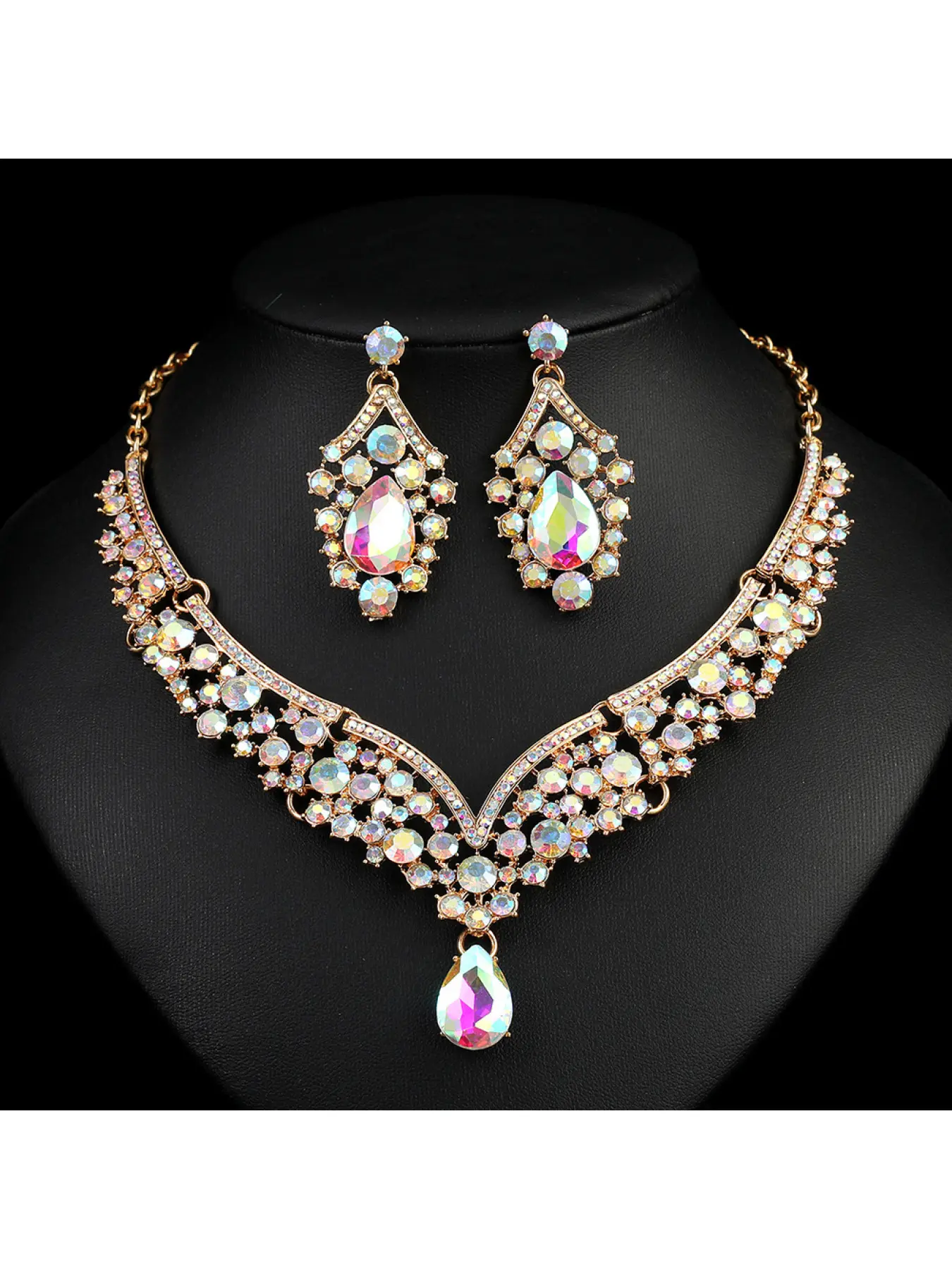 Vintage Statement Necklace Set Luxury Crystal Jewelry for Banquet Evening Gown Accessories