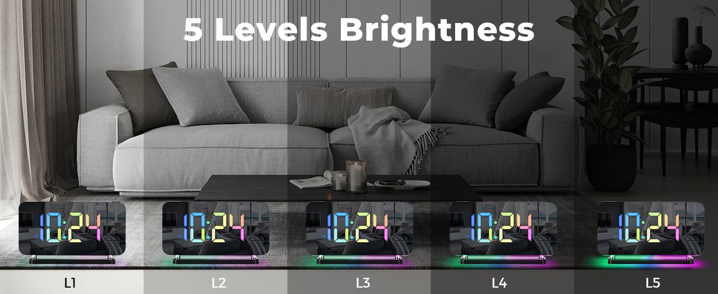 STANDARD GOODS 3C9--MPP024   Projection Alarm Clock, 7.4 in Digital Mirror Clocks,with 180° Rotatable Projector, RGB Night Light,USB C Charger Port, Auto Dimmer, LED Desk Clock for Bedroom - Black