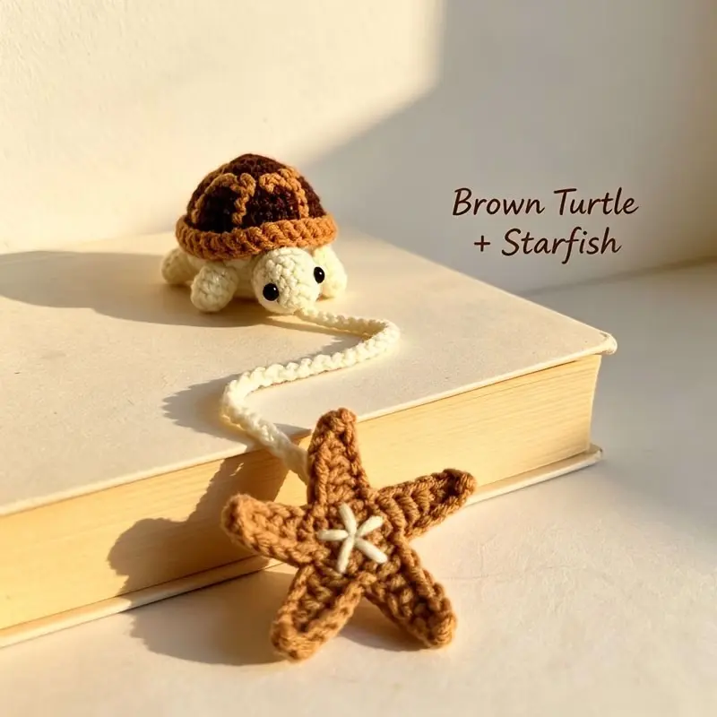 Handmade Cute Turtle Bookmark, Bright Crochet 3D Turtle Design, Cotton Thread Material, Ideal Gift for Readers, Multi-Functional Use