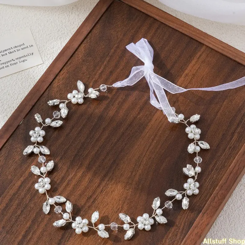 Women's 1PCS Floral Pearl Detail Headband - Female Faux Pearl Diamond-Studded Tiara, Bridesmaids' Gentle Fit Bridal Accessory, Up to 1 Glamour Headwear, Faux Pearls