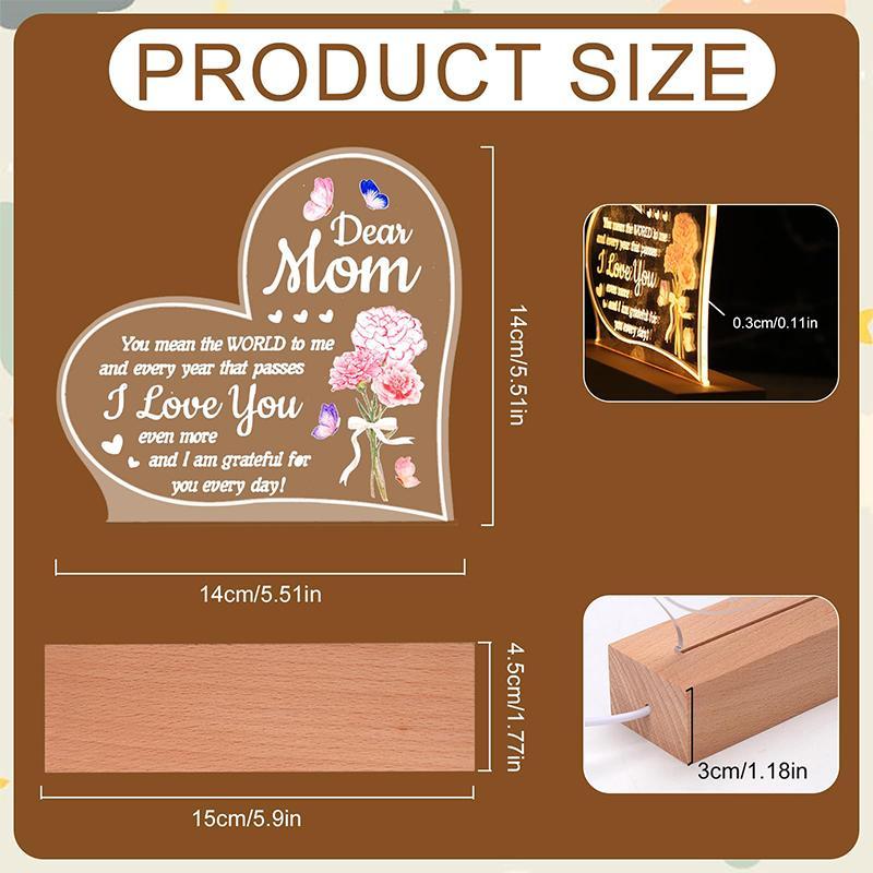 Creative Heart Shaped Night Light, USB Powered To My Mom Themed Desktop Light, Creative Ambient Personalized Acrylic Room Night Light, Lamp, Design