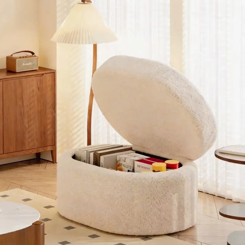 Storage stool, Multifunctional stool, bread-like comfortable cream-style long oval bench stool, plush fabric stackable storage stool, soft fabric stool, suitable for living room, bedroom, study, dressing room, game room, balcony, bay window, and dormitory