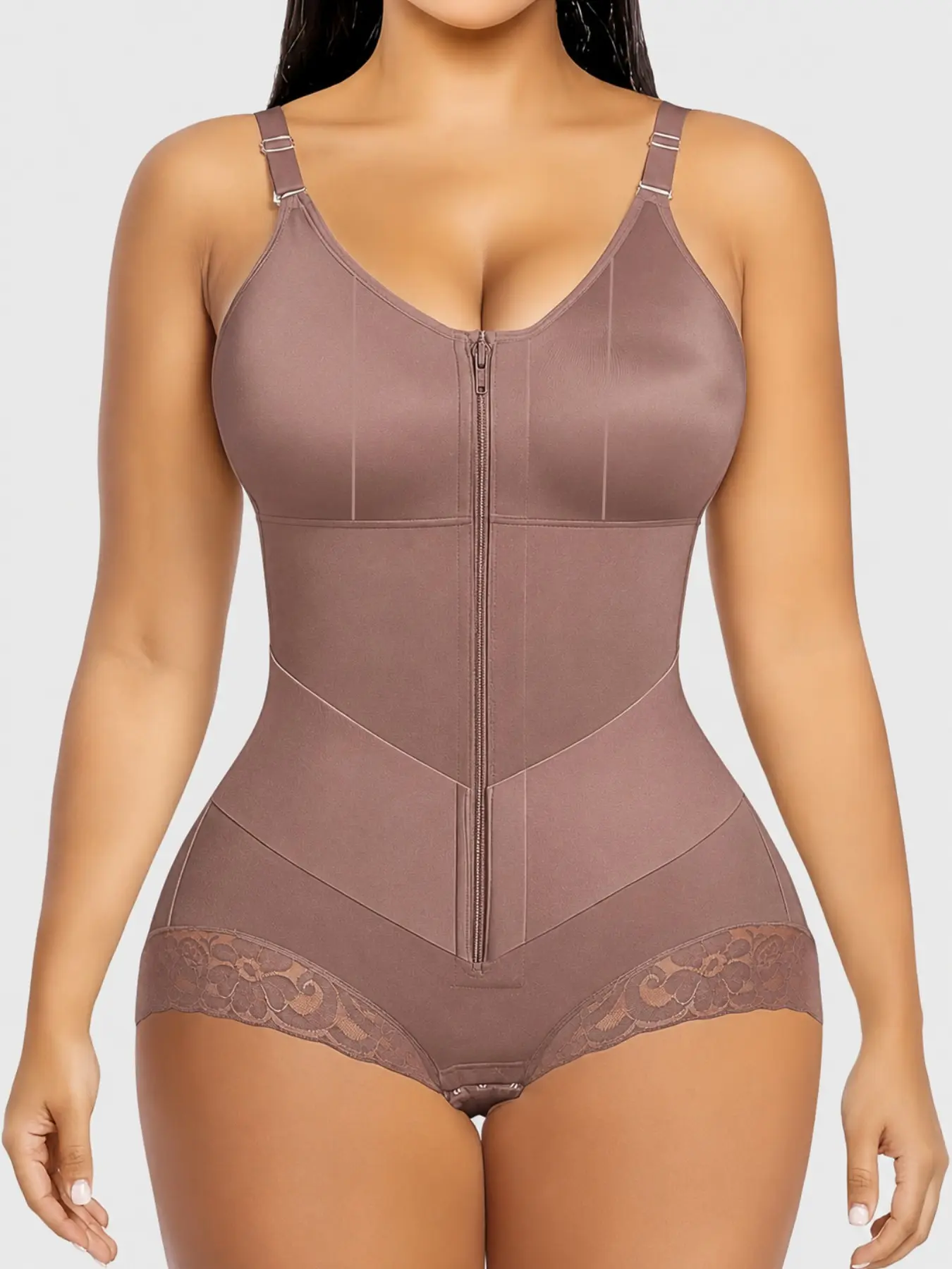 1 Count Women's V-Panel Fit Tummy Control Front Zip Brief Cut Faja Bodysuit, Butt Lifting And Tummy Control Colombian Shapewear, Firm Waist And Lift Buttocks Jumpsuit, Women's Zipper Closure Shapewear, Perfect For Daily Wear & gym
