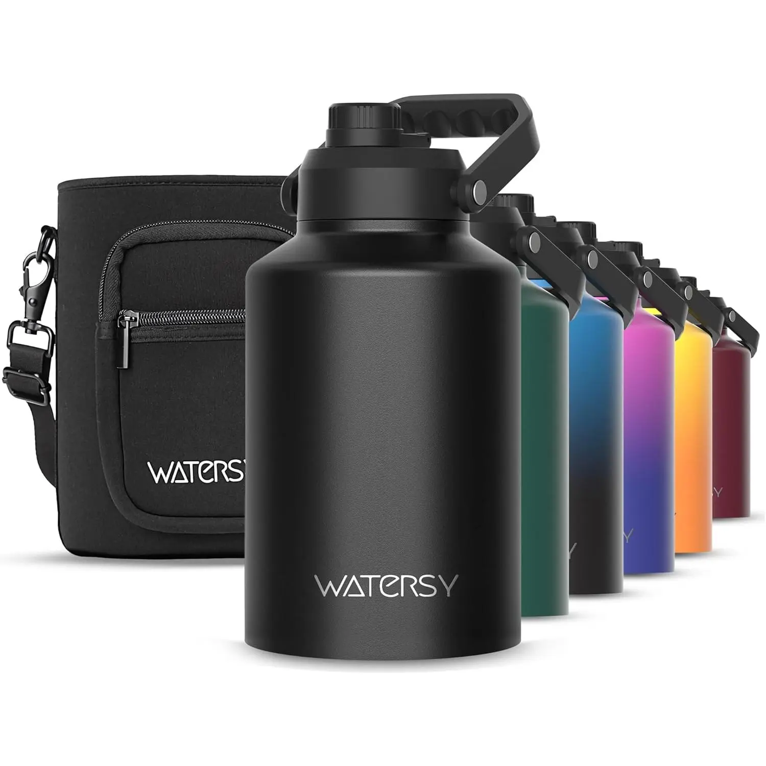 1 Gallon Water Bottle Insulated(Cold  48 Hrs),BPA Free&Leak Proof,128oz Stainless Steel Water Jug with Handle  Gym,Hiking,Camping&Travel,Black Large Thermo