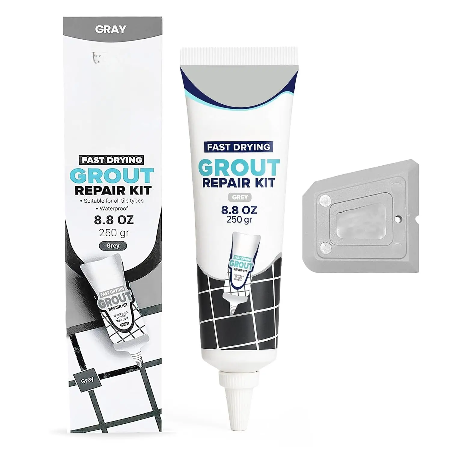 Premixed Tile Grout Repair - Gray (8.8oz/250g) | 5 gray shades with RAL codes, premixed  sanded, bathroom shower kitchen tile, water-resistant, 24-hour cure, 29 sq ft