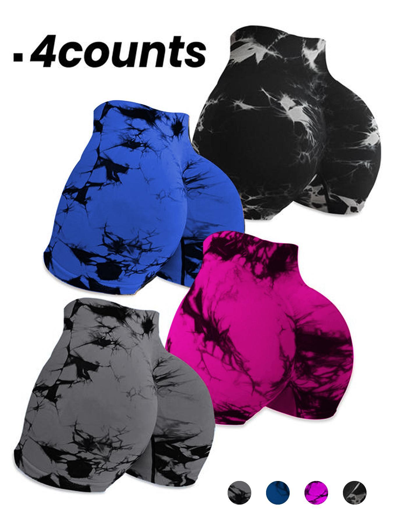 Women's High Waisted Tie Dye Yoga Shorts, Elastic High Waist Butt Lifting Sports Pants, Seamless Slim Fit for Yoga and Running, Athleisure Shorts