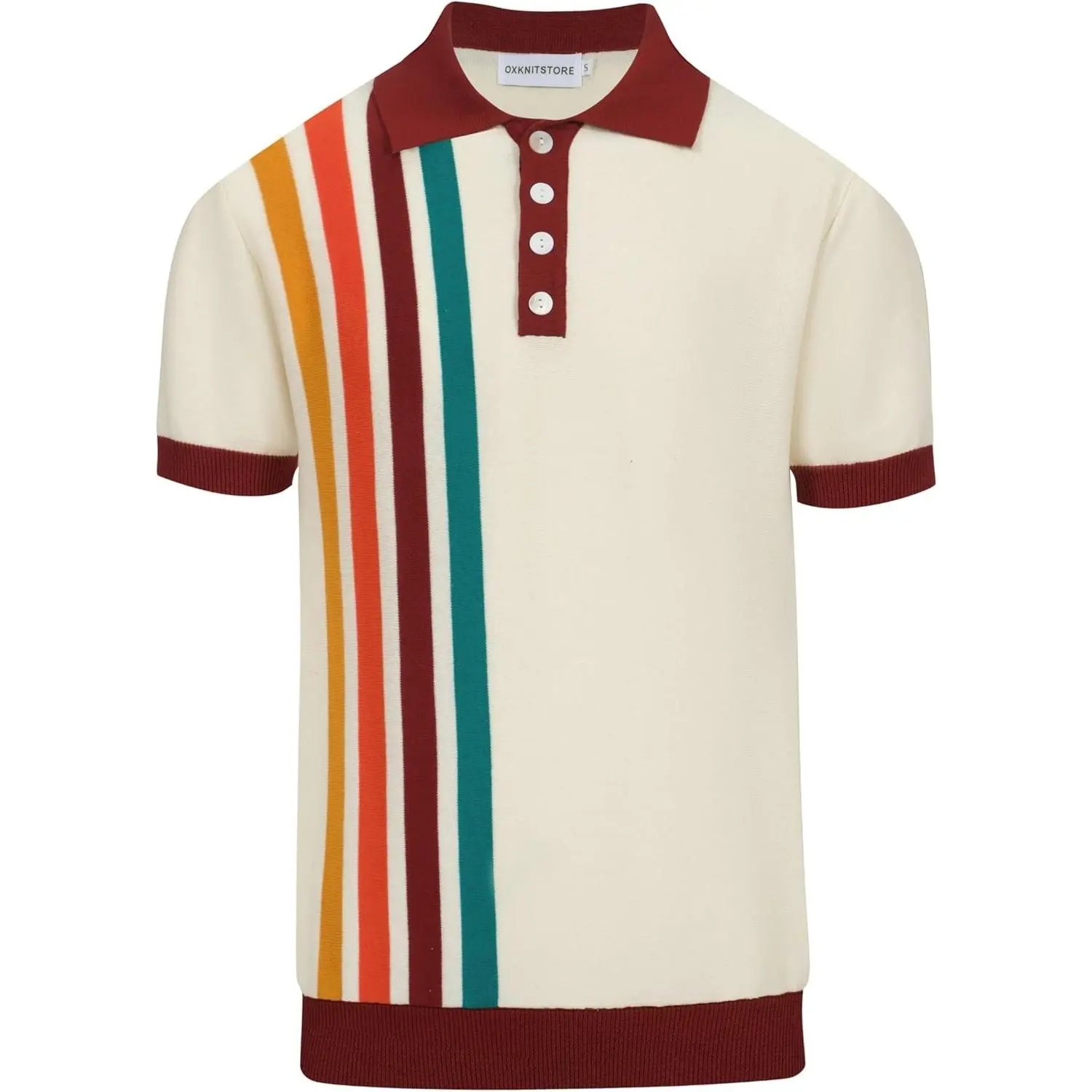 OXKNIT Men's Knitted Vintage Stripe Polo Shirt - Short Sleeve Summer Menswear Tops, Fashion Garments for Casual Day Wear, Fabric