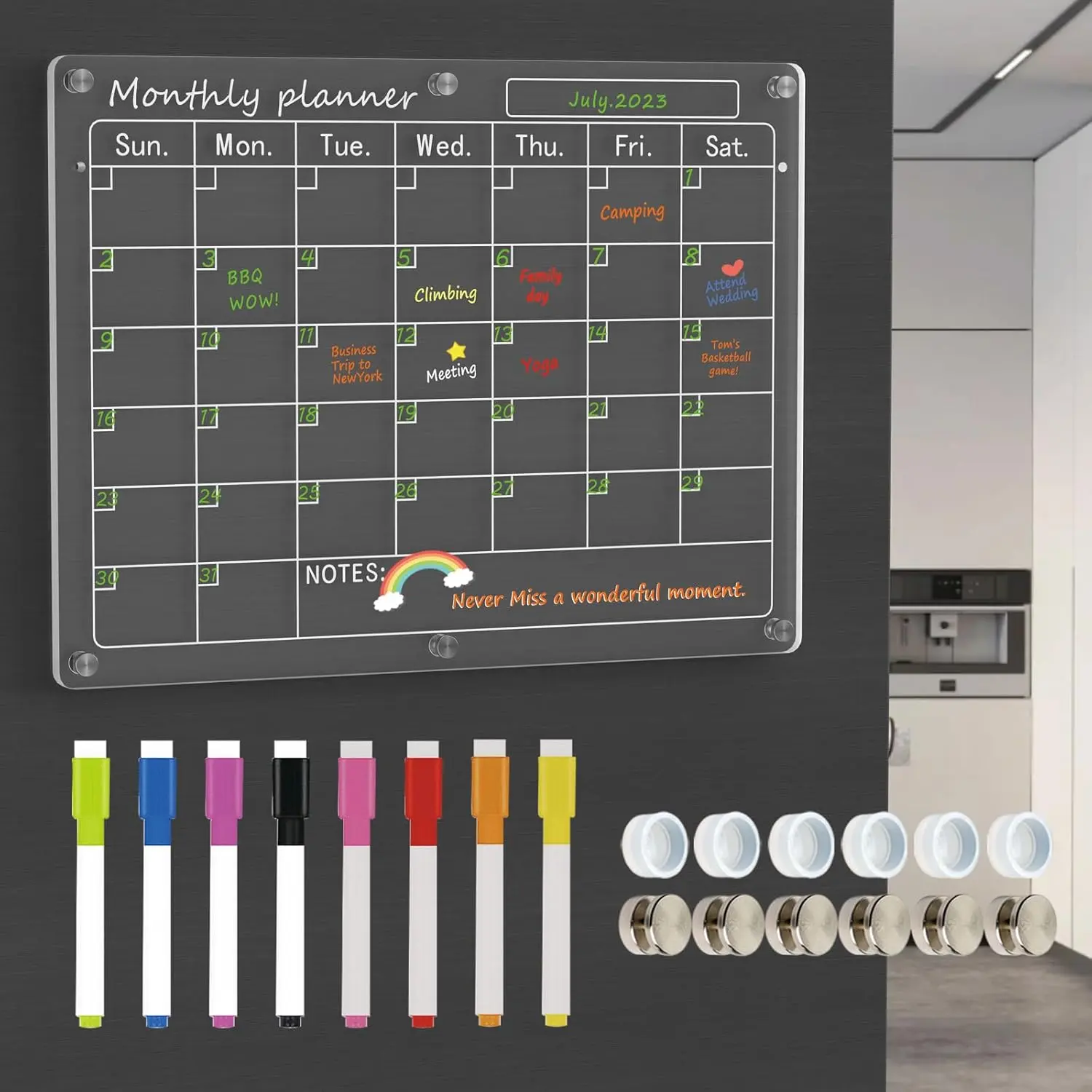 Calendar for Refrigerator,1 Pack 11"x15" Clear Fridge Calendar Dry Erase  Planning Boards Set(Monthly Planner_1)